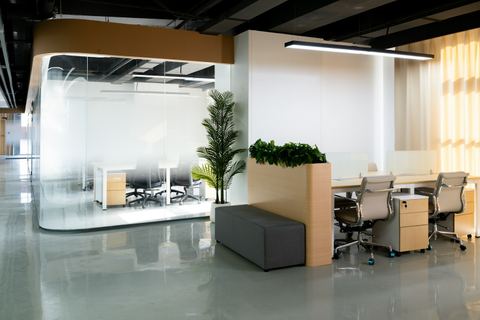 Commercial office interior build-out with workstations and partitions